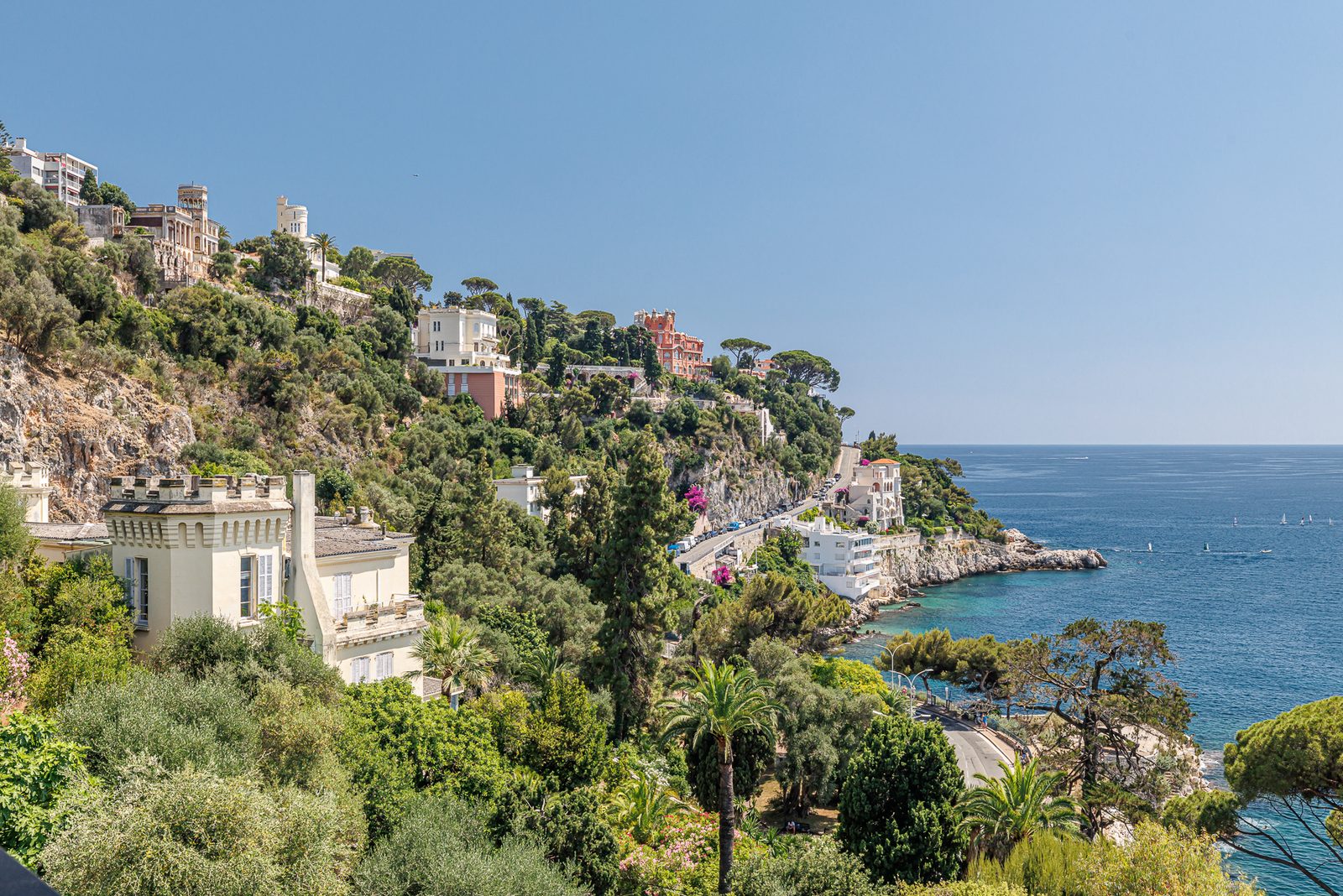 Côte du Cap de Nice, villas et pins au-dessus de la mer