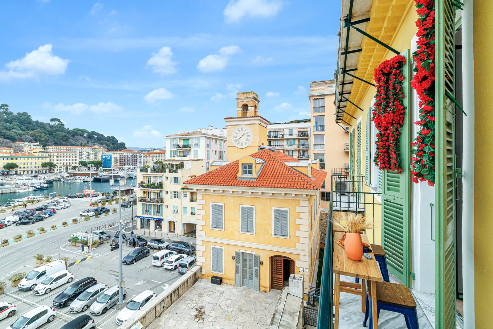 View over the port of Nice basin from a balcony of Le Neptune